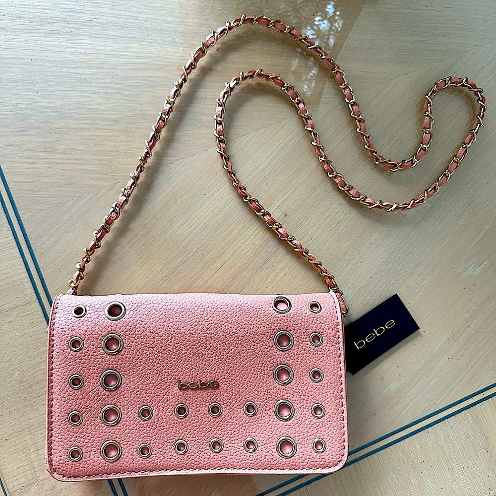 NWT bebe Wallet Clutch Wristlet Purse/ Peach & Gold